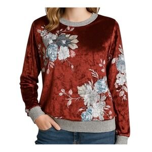 CRESCENT DRIVE Crushed Velvet Pullover sz L Floral Lightweight Loungewear Casual